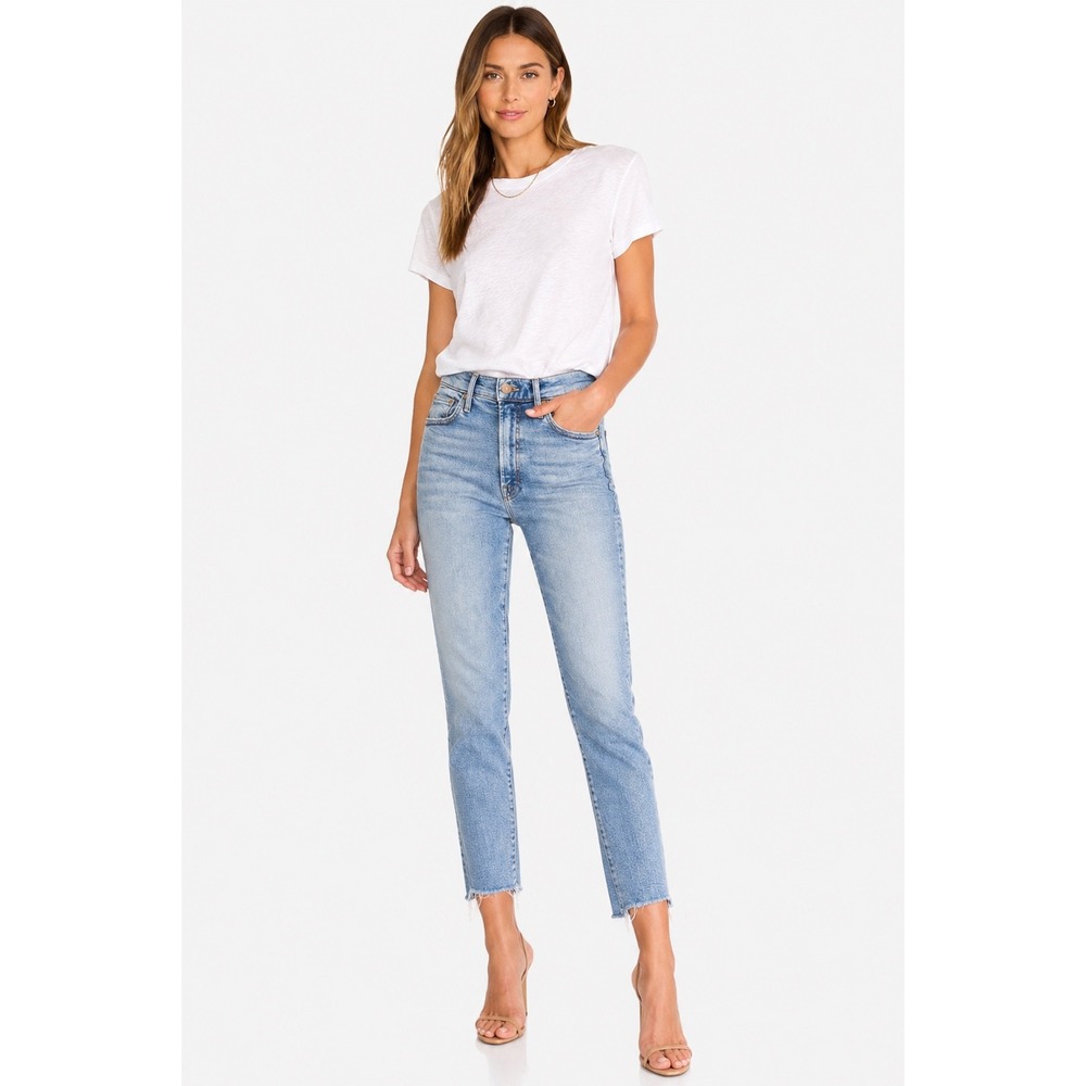 MOTHER The Insider Crop Step Fray Jeans Light Wash Blue High Rise Denim Limited